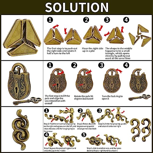 Brain Teaser Puzzles- 3 PCS Metal Puzzles Kit Metal Cast Puzzle Games Toys - color: Golden Puzzle, size: 3PCS (Gold)