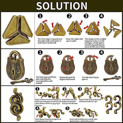 Brain Teaser Puzzles- 3 PCS Metal Puzzles Kit Metal Cast Puzzle Games Toys - color: Golden Puzzle, size: 3PCS (Gold)