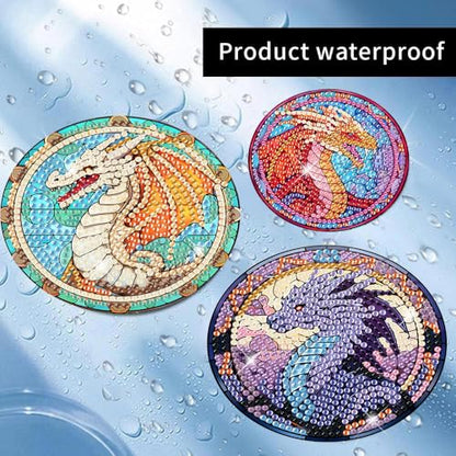 8 Pcs Diamond Art Coasters Kit for Adult with Holder, Diamond Coaster 4x4in - color: Dragon Coasters, size: 8 Pcs 4x4in