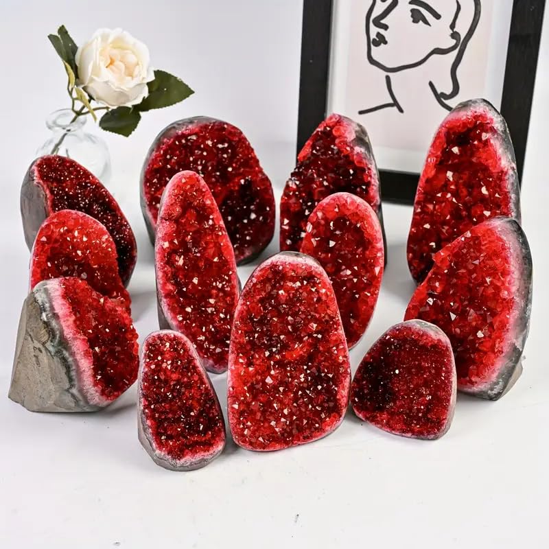 1Pc Claret Raw Geode, Crystal Cluster for Home Feng Shui Ornaments Energy Stone Healing Tools Meditation Feng Shui Decoration,Stone Display Piece, Mineral Specimen (300-400g) - size: 300-400g