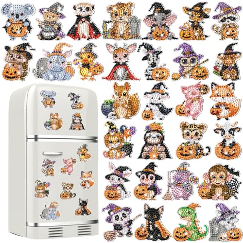 Xuhal 30 Pcs Halloween Diamond Painting Magnets Diamond Art Kits for Adults - color: Halloween