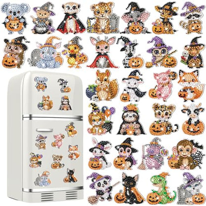 Xuhal 30 Pcs Halloween Diamond Painting Magnets Diamond Art Kits for Adults - color: Halloween