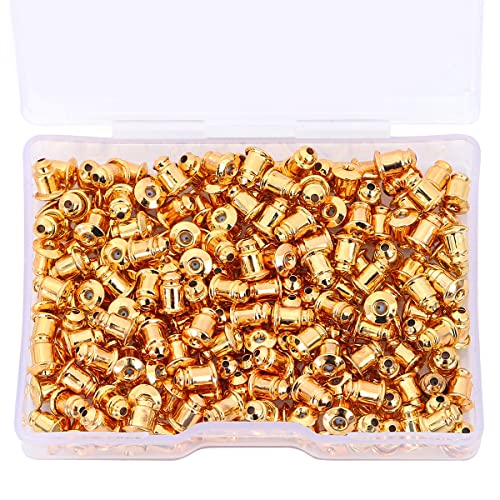 BEADIA 18K Gold Plated Bullet Earring Backstops 5x5mm 200pcs for Replacement DIY Jewelry Making Findings - size: Bullet Backstops 5x5mm