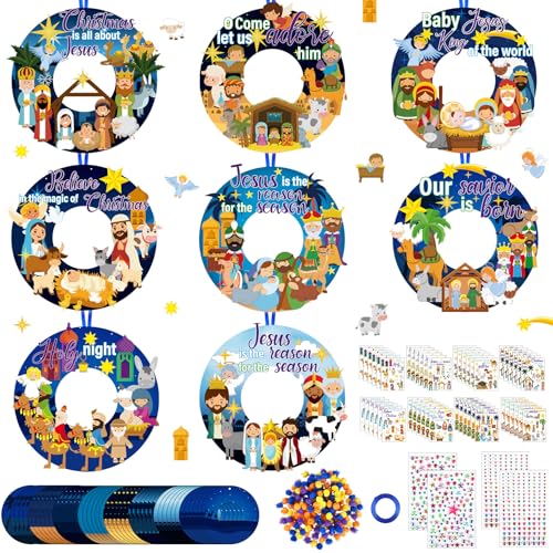 Hollowfly 48 Set Christmas Nativity DIY Wreath Craft Kits Xmas Activities - style: Nativity of Jesus