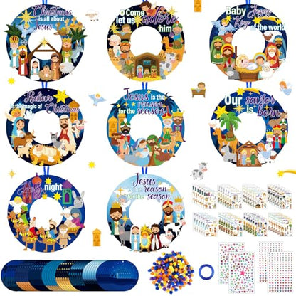 Hollowfly 48 Set Christmas Nativity DIY Wreath Craft Kits Xmas Activities - style: Nativity of Jesus