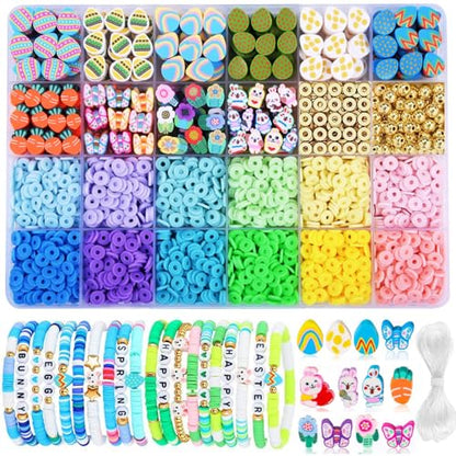 BBita 2480pcs Easter Polymer Clay Beads Bracelet Making kit, 24 Style Cute Fun Beads Charms for Jewelry Necklace Earring Making DIY Accessories for Women Girls - color: C3#Easter