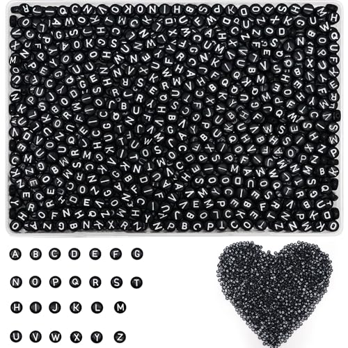 YMSDZHL Alphabet Beads A-Z 1300Pcs Letter Bead for Bracelet Jewelry Making - color: White Black