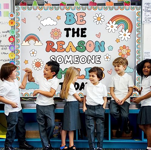 Boho Rainbow Classroom Bulletin Board Decoration Set Welcome Borders Cutouts for Back to School Classroom Door Welcome Bulletin Board Craft Party Home Wall(Be The Reason Someone Smile Today) - style: Be The Reason Someone Smile Today