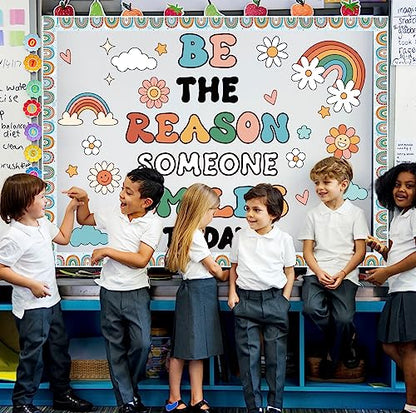 Boho Rainbow Classroom Bulletin Board Decoration Set Welcome Borders Cutouts for Back to School Classroom Door Welcome Bulletin Board Craft Party Home Wall(Be The Reason Someone Smile Today) - style: Be The Reason Someone Smile Today