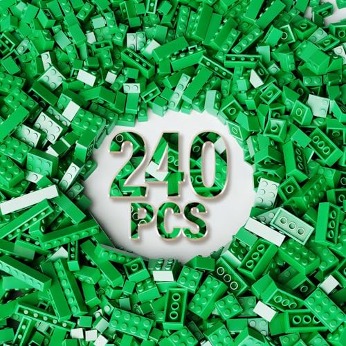 Bulk Building Bricks, Compatible with Lego and All Brands, 8 Sizes and A Variety of Colors to Mix and Match，Random Color (240, Green) - color: Green