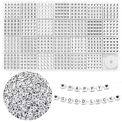JULIMAIDONG Alphabet Beads A-Z 1100+Pcs Letter Number Hearts Bracelets Bead - color: Square White