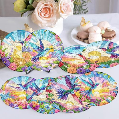 8 Pcs Diamond Art Coasters Kit for Adult with Holder, Diamond Coaster 4x4in - color: Hummingbird Coasters, size: 8 Pcs 4x4in