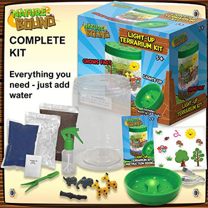 Nature Bound Light-Up Terrarium Kit with LED Light for Kids - Includes Puppy Animal Theme - STEM Science Kit for Boys & Girls - Plant Gardening Gifts for Children (Green)