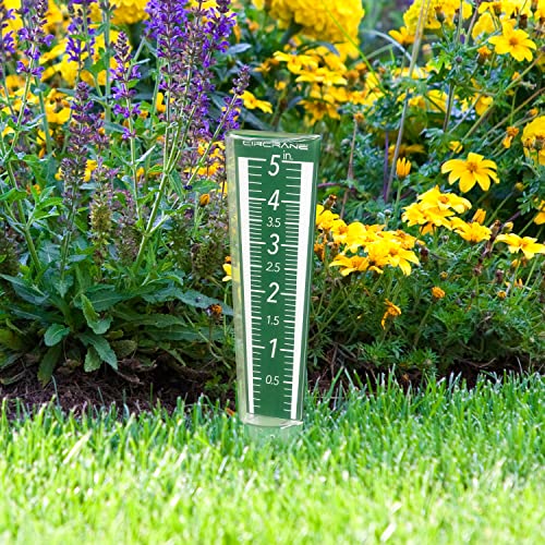 Circrane 5-Inch Capacity Outdoor Rain Gauge with Additional Hang Bracket& Stainless Steel Screws, Magnifying Scale and Numbers Design for Easy Read (Green) - color: Green