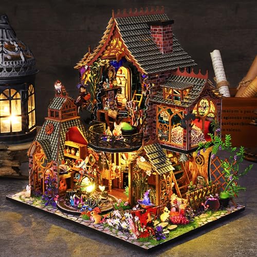 Fifijoy DIY Miniature Wooden Dollhouse Kit, DIY Miniature House Kit for Adults and Teens, DIY Mini Dollhouse Kit (Magic Spirit) - color: Magic Spirit