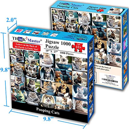 Think2Master Pooping Cats & Kittens 1000 Pieces Jigsaw Puzzle. Perfect Bathroom Decoration, Gag Gift. Fun for Teens, Seniors & Families. Great Gift for Ages 13+. Size: 26.8” x 18.9” - style: Pooping Cats