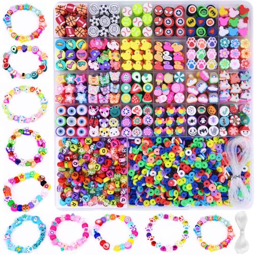 BBita 2480pcs Polymer Clay Beads Charms for Bracelets Making Kit Cute Fun Charms Beads Friendship Bracelet Making DIY Arts Crafts Birthday Gifts Toys for Kids Girls Age 6-13 - color: A1#Clay Beads