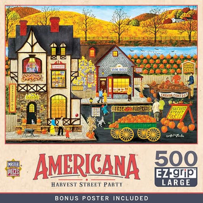 MasterPieces - 500 Piece Jigsaw Puzzle, Large EZ Grip Shapes, Harvest Street Party, Fun for Adults, Seniors, Family, Kids, 19.25" x 26.75" - style: Harvest Street Party