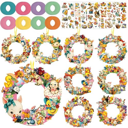 Hollowfly 48 Sets Easter Wreath Craft Kits, DIY Spring Bunny Paper Crafts - style: Vintage Easter