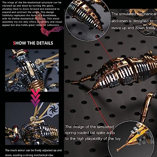 3D Metal Wasp Puzzles for Adults, Black Model Kits Mechanical Building Blocks, Difficult DIY for Assembly Gifts for Men - style: 3D Metal Wasp-Silver Black