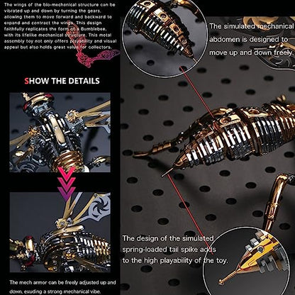 3D Metal Wasp Puzzles for Adults, Black Model Kits Mechanical Building Blocks, Difficult DIY for Assembly Gifts for Men - style: 3D Metal Wasp-Silver Black