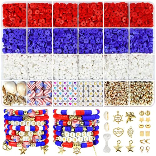 Redtwo 4th of July Red White and Blue Clay Beads Bracelet Making Kit - color: colored