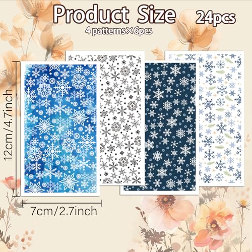 OLYCRAFT 24Pcs Snowflake Transfer Paper 4 Styles Winter Transfers Paper for Polymer Clay Transfers Sheets Snow Clay Transfer Papers Small Ceramic Decals for Earrings Jewelry Making - style: Snowflake