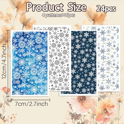 OLYCRAFT 24Pcs Snowflake Transfer Paper 4 Styles Winter Transfers Paper for Polymer Clay Transfers Sheets Snow Clay Transfer Papers Small Ceramic Decals for Earrings Jewelry Making - style: Snowflake