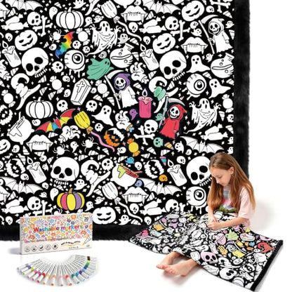 ROYAMOON Halloween Boo Washable Coloring Blanket Kit for Kids & Adults - color: Halloween
