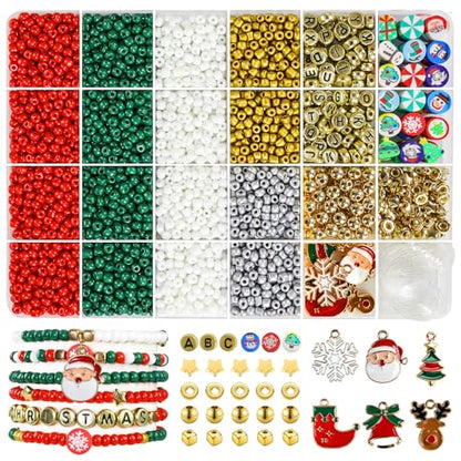 Redtwo Christmas Bracelet Making Kit, 4mm Glass Beads for Jewelry Making - size: 4mm-2100