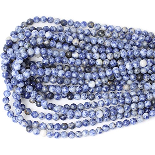 60PCS 6mm Natural Blue White Sodalite Gemstone Round Loose Beads for Jewelry Making 1 Strand 15" - color: Blue White Sodalite, size: 6mm