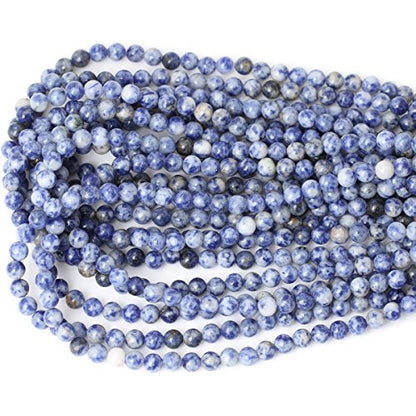 60PCS 6mm Natural Blue White Sodalite Gemstone Round Loose Beads for Jewelry Making 1 Strand 15" - color: Blue White Sodalite, size: 6mm