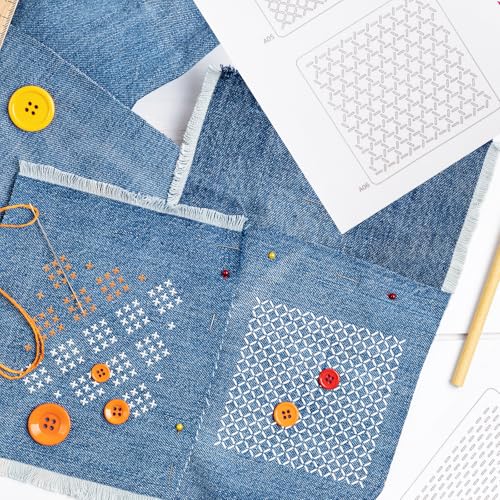 ARPOVIST 27Pcs Sashiko Kit, Sashiko Needles and Thimble, Water Soluble Embroidery Kit, Japanese Embroidery Kit with Sashiko Thread Kit for Beginners Hand Quilting and Mending on Denim Fabric