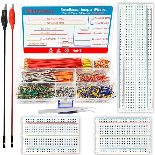 560Pcs Breadboard and Jumper Wire kit PCB Circuit Board Assortment 14 Different Lengths with breadboard，Tweezers，Alligator Clip Test Leads and Plastic Box - size: 560pcs Jumper Wires + 3pcs Breadboards