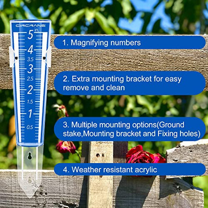 Circrane 5-Inch Capacity Outdoor Rain Gauge with Additional Hang Bracket& Stainless Steel Screws, Magnifying Scale and Numbers Design for Easy Read (Blue) - color: Blue