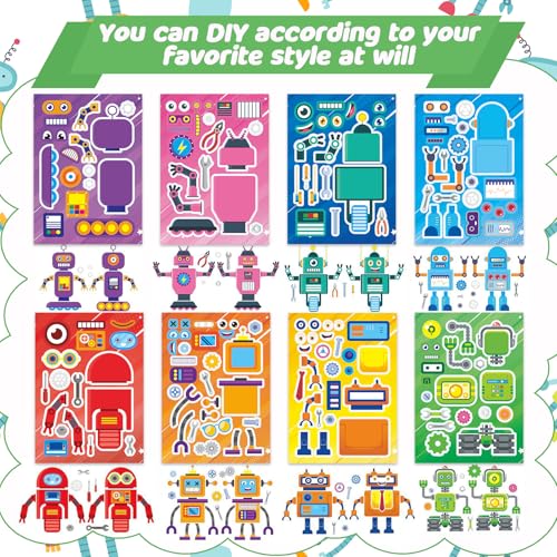 24 Sheets Robot Make a Face Sticker, Make Your Own Robot Stickers Mix and Match Sticker for Home School Classroom Crafts Activities Reward Birthday Party Favors - style: Robot