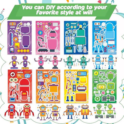 24 Sheets Robot Make a Face Sticker, Make Your Own Robot Stickers Mix and Match Sticker for Home School Classroom Crafts Activities Reward Birthday Party Favors - style: Robot