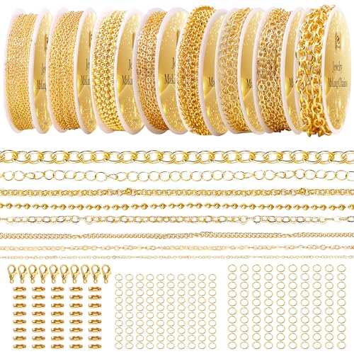 PP OPOUNT Gold Necklace Chains for Jewelry Making, 62.3 Feet 8 Rolls Chain - color: Gold, size: 8 Rolls