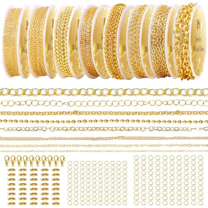 PP OPOUNT Gold Necklace Chains for Jewelry Making, 62.3 Feet 8 Rolls Chain - color: Gold, size: 8 Rolls