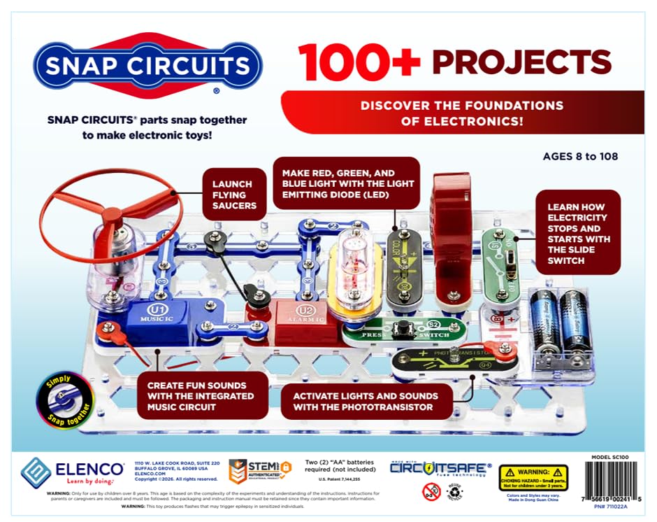SNAP CIRCUITS Jr. SC-100 STEM Electronics Kit, 100+ Projects, Ages 8+ - size: 100 Projects