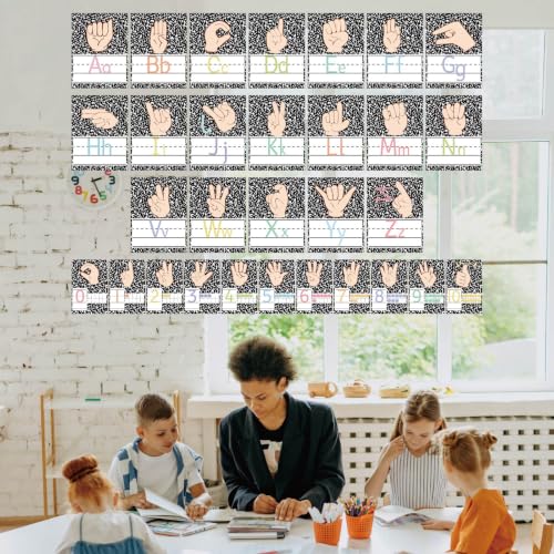 37 Pcs Composition ASL Alphabet Cards Number Line and ABC Sign Language Flash Cards Posters for Composition Note Classroom Wall (Composition ASL) - color: Composition Asl