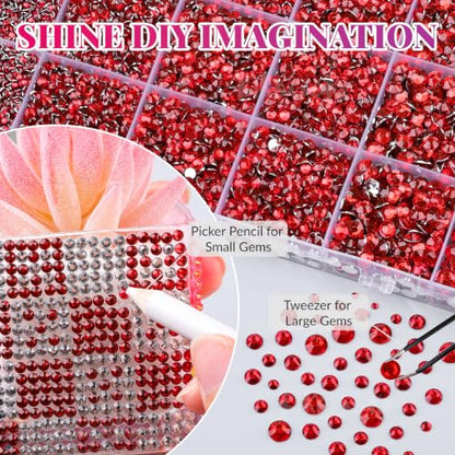 33000Pcs 2-6mm Red Resin Rhinestones for Bedazzling Kit - color: Red 2-6mm