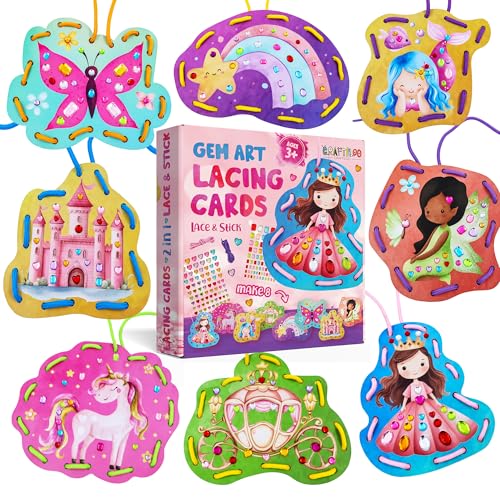 Lacing Cards for Kids Ages 3-5 - 8 Princess Sewing Cards, Toddler Toy