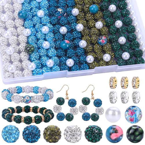 AIPRIDY Jewelry Making Beads Set, 300 PCS 10mm Rhinestone Clay Beads, 8mm Mixed Color Spacer Beads with Pearl and Floral Beads for DIY Jewelry Making (18# Mixed) - color: 18# Mixed