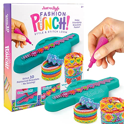 Just My Style Fashion Punch Style & Stitch Loom, Friendship Bracelet Kit, Jewelry Making Activity, Great for Birthday Parties, Sleepovers & Travel, Arts & Crafts for Kids Ages 6, 7, 8, 9 - style: Punch
