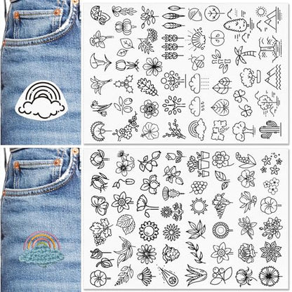 Patemby Embroidery Pattern Water Soluble Embroidery Stabilizers, Stick and Stitch Embroidery Paper Wash Away with Pre-Printed Pattern Designs Stencils Transfers for Hand Sewing Lover Beginner - color: Icon