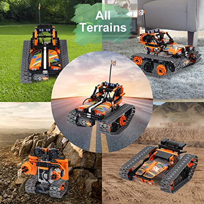 BIRANCO. STEM Remote Control Building Kit 3 in 1 RC Tracked Racer/Tank/Robot Engineering Toys, Science Construction Play Set, Toy Car Christmas for Boys & Girls Age 8-12 (392pcs) - color: Orange