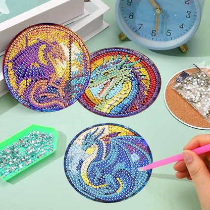 Diamond Art Coasters Kit, 8 Pieces Dragon Diamond Painting Coasters Kit - color: Dragon