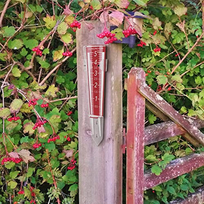 Circrane 5-Inch Capacity Outdoor Rain Gauge with Additional Hang Bracket& Stainless Steel Screws, Magnifying Scale and Numbers Design for Easy Read (Red) - color: Red