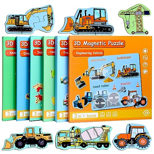 Magnetic Puzzles for Kids Ages 3-5, Travel Toddler Excavator Puzzle Toy - style: Engineering vehicle